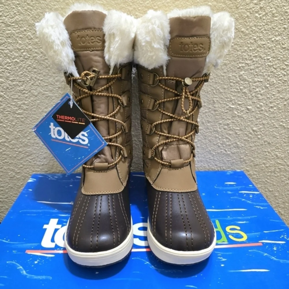 Totes Girl's Winter‎ Tall Snow Boots Toffee Brown NWT Size 1 Youth